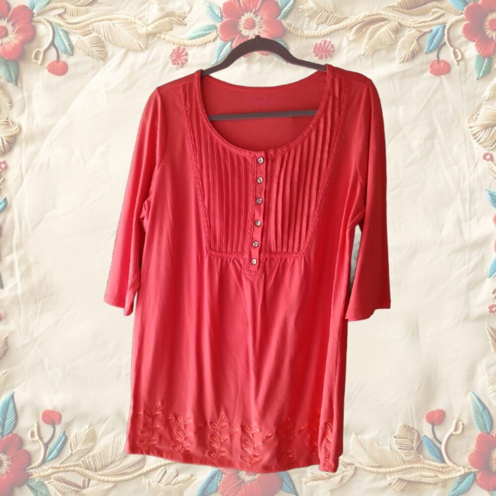 Light Orange Long Tunic Button Bib Embroidery XL 16-18